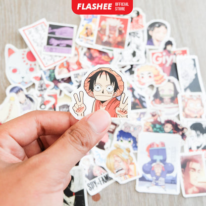 Flashee Stiker Anime One Piece Naruto Haikyu Stiker Karakter Set AOT Kimetsu No Yaiba Spy X Family Tidak Luntur