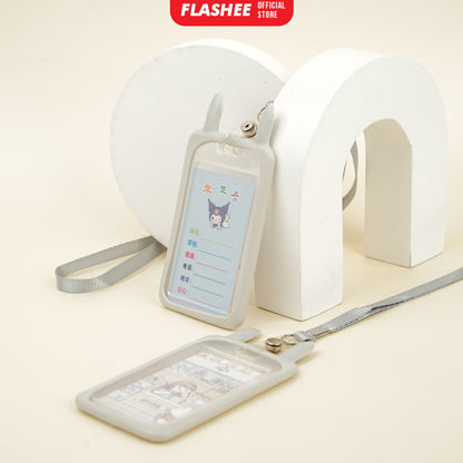 Flashee Name Tag Kawai Transparan ID Card Gantungan Kartu Motif Kelinci Lanyard Flashee Akses Kantor MRT Busway