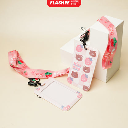 Flashee Name Tag Motif Kawai Lucu Korea Bear ID Card Photocard Tali Premium Bahan Lanyard Tebal