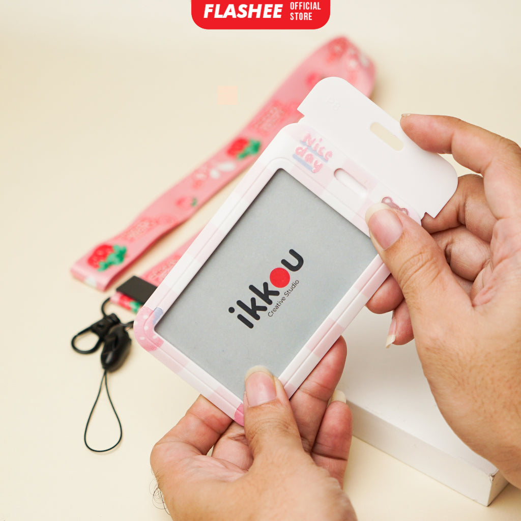 Flashee Name Tag Motif Kawai Lucu Korea Bear ID Card Photocard Tali Premium Bahan Lanyard Tebal