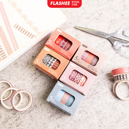 Flashee 5 Rolls Basic Decoration Washi Tape Decor Jurnal Dekor Masking Tape Scrapbook