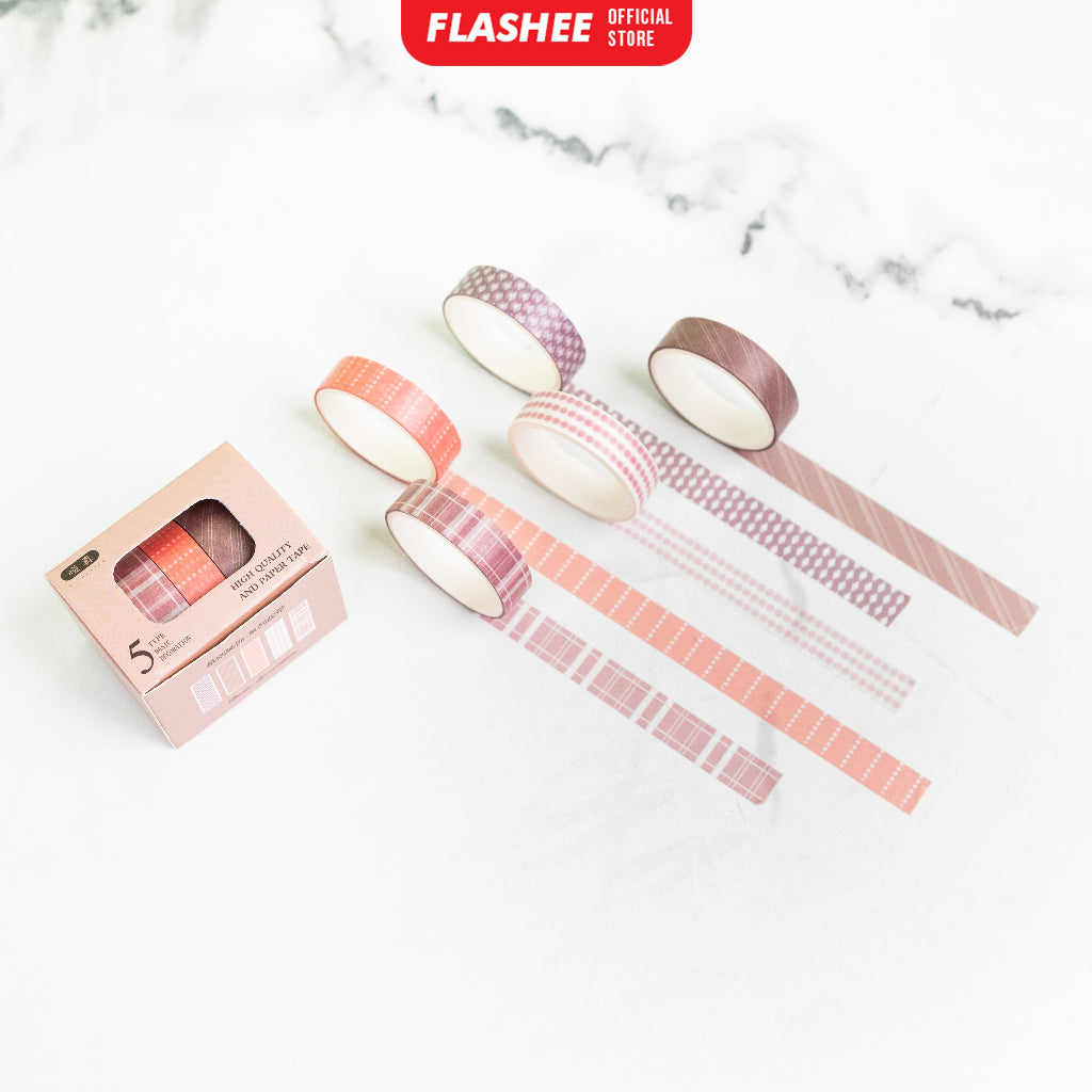 Flashee 5 Rolls Basic Decoration Washi Tape Decor Jurnal Dekor Masking Tape Scrapbook