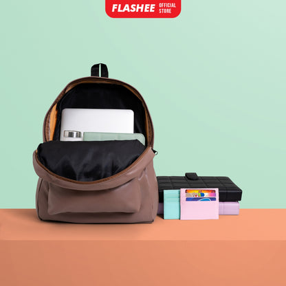 Flashee Leather Backpack Tas Laptop Tas Ransel Wanita Tahan Air Tas Sekolah