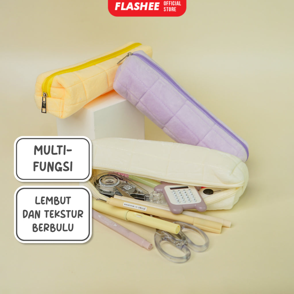 Flashee Tempat Pensil Bulu Lucu Aesthetic Korea Cloudy Pencil Bag Small Kotak Pensil Lucu Muji Style Warna Pastel COD Kantong Pensil Organizer