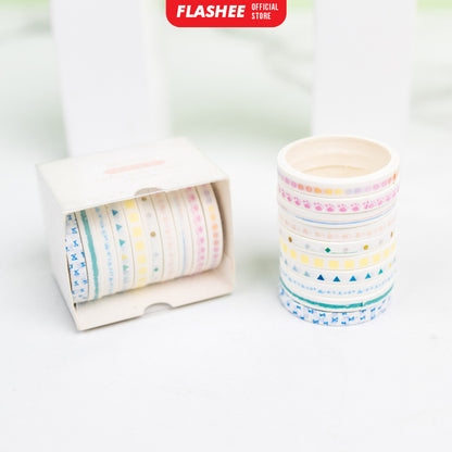 Flashee 10 Rolls Simple Abstrack Washi Tape Deco Masking Tape Selotip Jurnal DIY Scrapbook