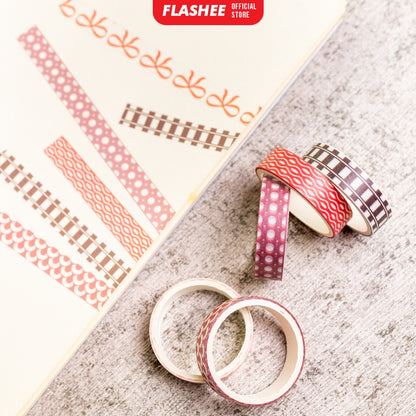 Flashee 5 Rolls Basic Decoration Washi Tape Decor Jurnal Dekor Masking Tape Scrapbook