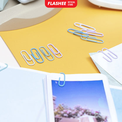 Flashee Klip Kertas Pastel Paper Clip Metalic Flashee Isi 80pcs Penjepit Kertas Lucu Klip Kertas Push Pin