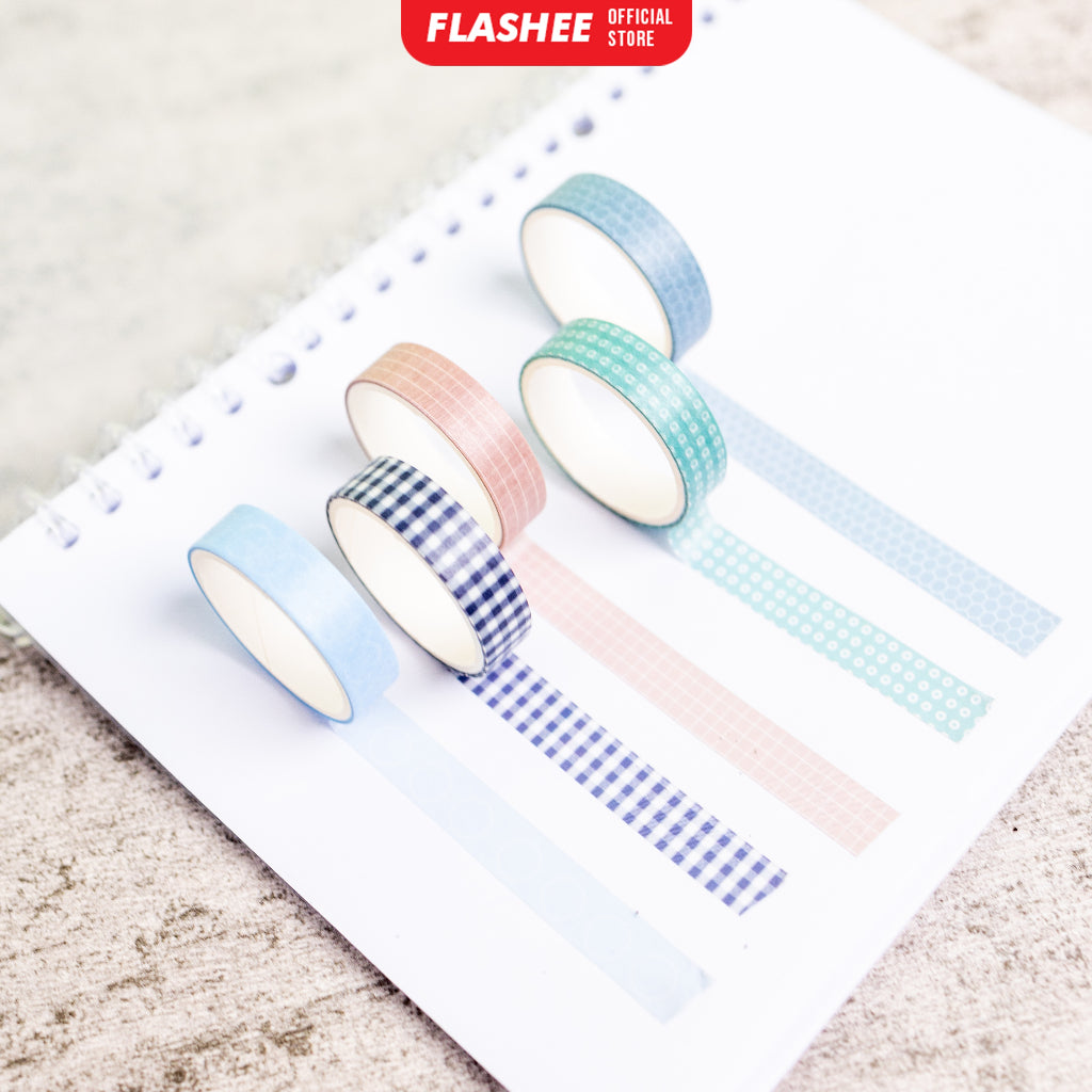 Flashee 5 Rolls Basic Decoration Washi Tape Decor Jurnal Dekor Masking Tape Scrapbook