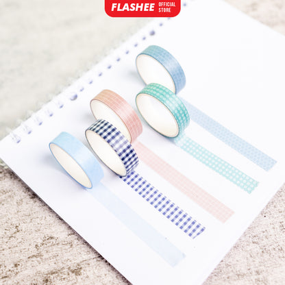 Flashee 5 Rolls Basic Decoration Washi Tape Decor Jurnal Dekor Masking Tape Scrapbook