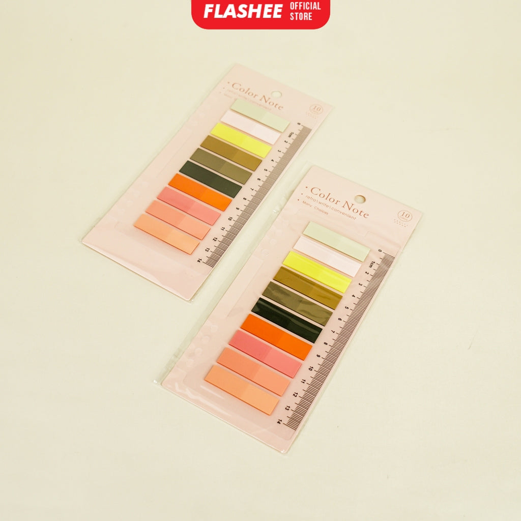 Flashee Memo Stick Notes Fancy Pastel Penanda Pembatas 200 Sheets 10 Warna Ada Penggaris