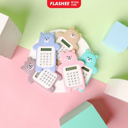 Flashee Calculator Mini Portable Motif Bear Biskuit Lucu Kalkulator Mini Portable 8 Digit Tombol Karet