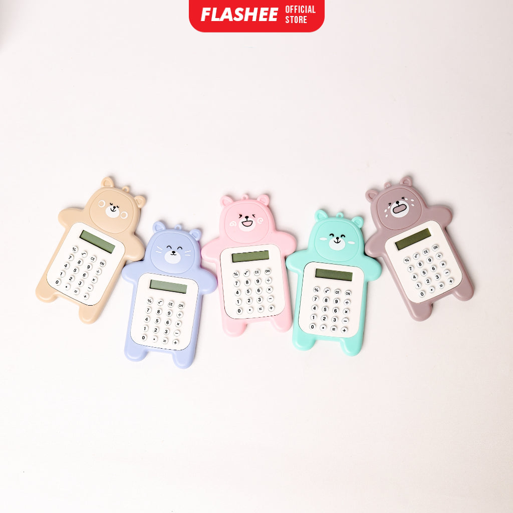 Flashee Calculator Mini Portable Motif Bear Biskuit Lucu Kalkulator Mini Portable 8 Digit Tombol Karet