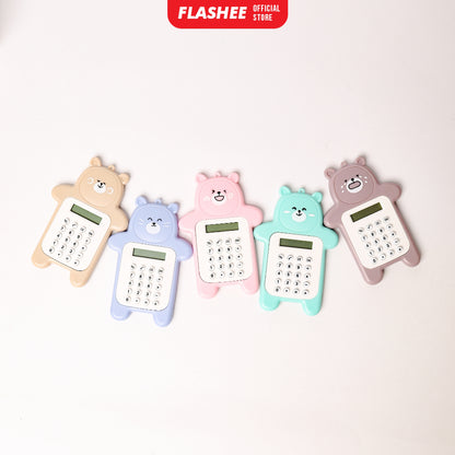 Flashee Calculator Mini Portable Motif Bear Biskuit Lucu Kalkulator Mini Portable 8 Digit Tombol Karet