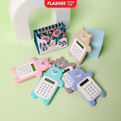 Flashee Calculator Mini Portable Motif Bear Biskuit Lucu Kalkulator Mini Portable 8 Digit Tombol Karet