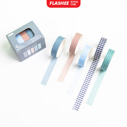 Flashee 5 Rolls Basic Decoration Washi Tape Decor Jurnal Dekor Masking Tape Scrapbook