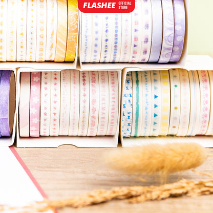 Flashee 10 Rolls Simple Abstrack Washi Tape Deco Masking Tape Selotip Jurnal DIY Scrapbook