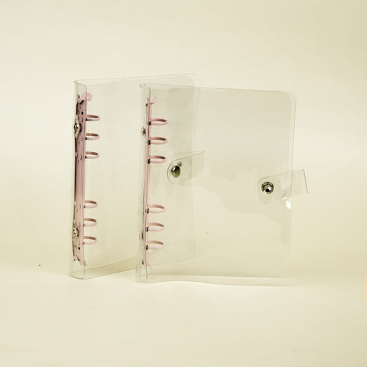 Flashee Binder Transparan A6 Ring 6 Photocard Cover Jelly Besi Warna Pink Muda