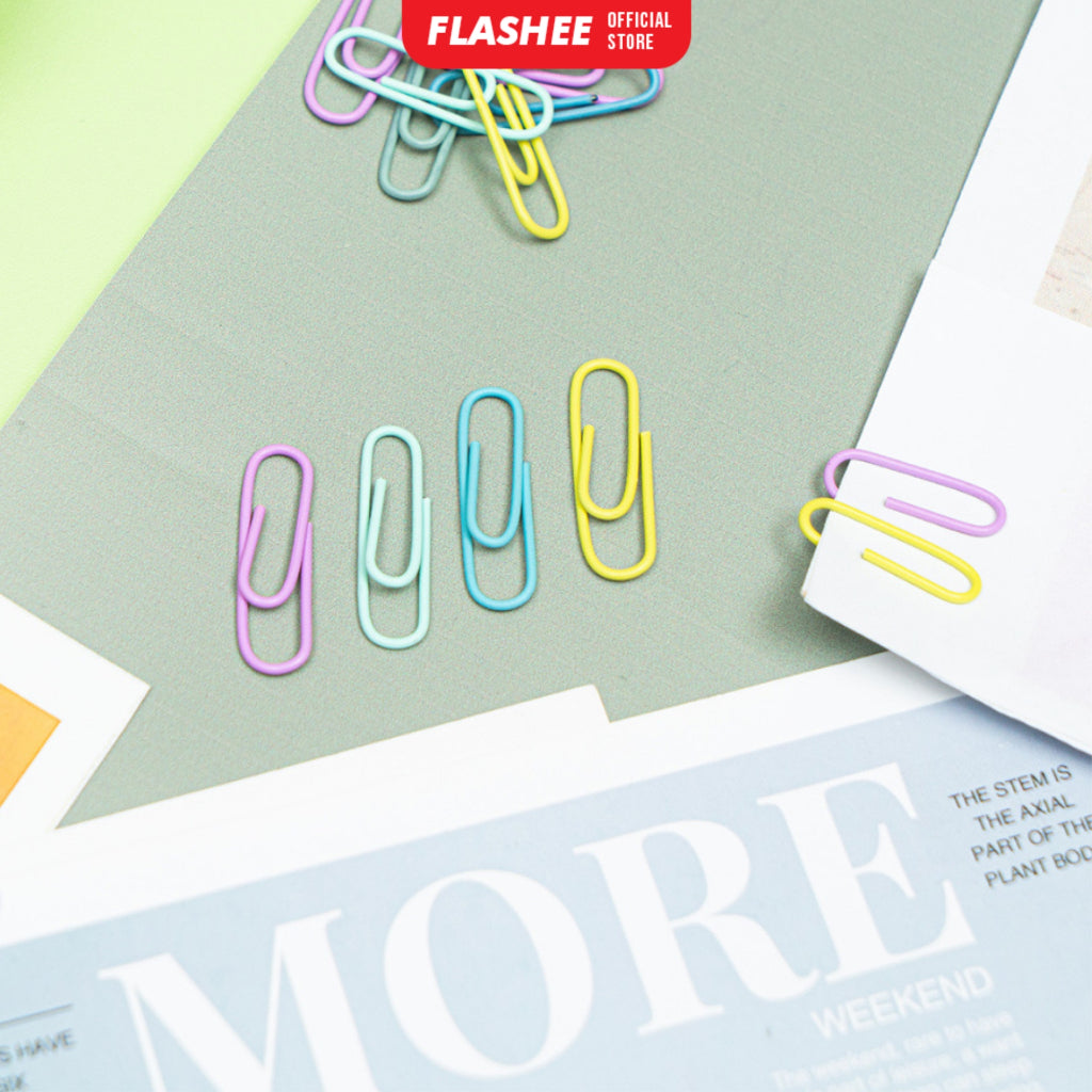 Flashee Klip Kertas Pastel Paper Clip Metalic Flashee Isi 80pcs Penjepit Kertas Lucu Klip Kertas Push Pin