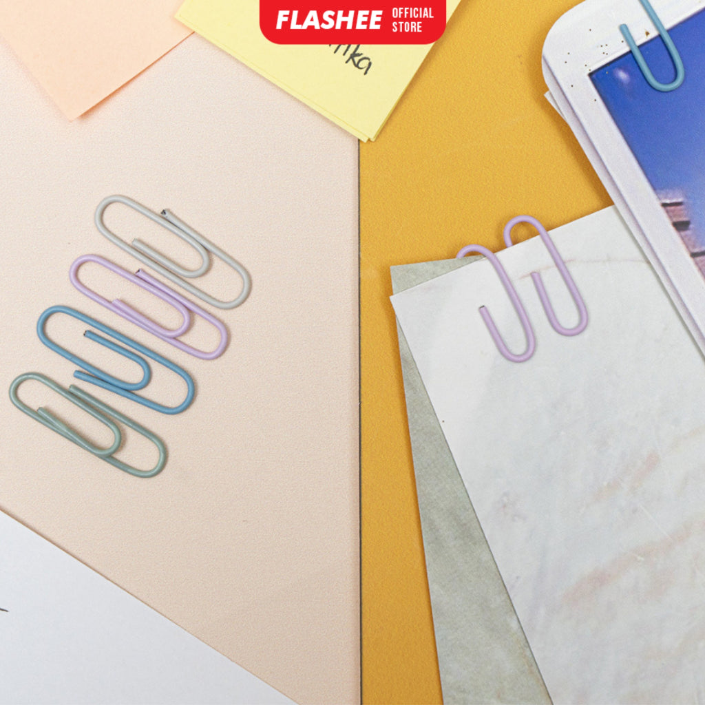 Flashee Klip Kertas Pastel Paper Clip Metalic Flashee Isi 80pcs Penjepit Kertas Lucu Klip Kertas Push Pin