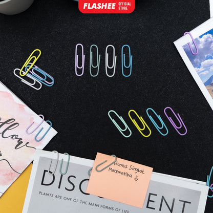 Flashee Klip Kertas Pastel Paper Clip Metalic Flashee Isi 80pcs Penjepit Kertas Lucu Klip Kertas Push Pin
