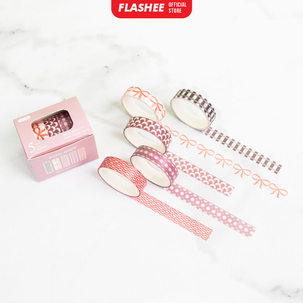 Flashee 5 Rolls Basic Decoration Washi Tape Decor Jurnal Dekor Masking Tape Scrapbook