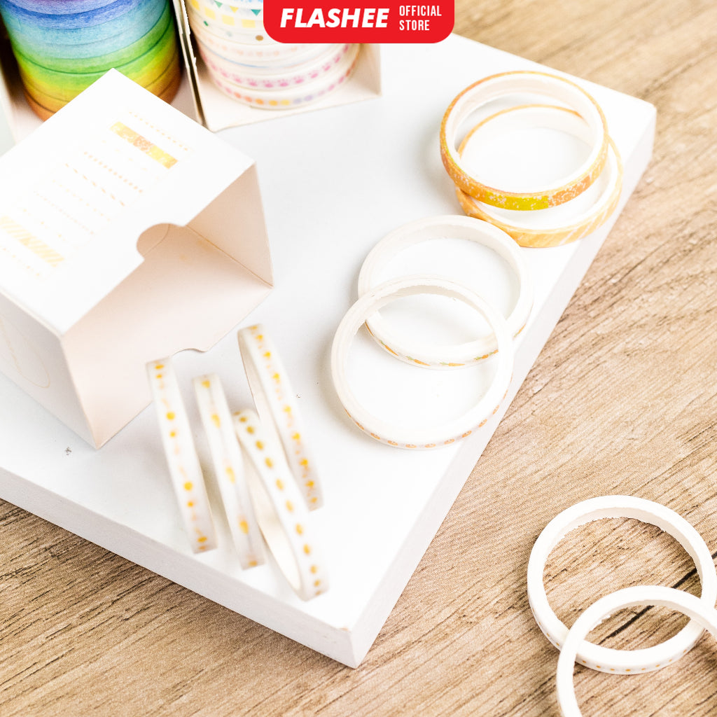 Flashee 10 Rolls Simple Abstrack Washi Tape Deco Masking Tape Selotip Jurnal DIY Scrapbook
