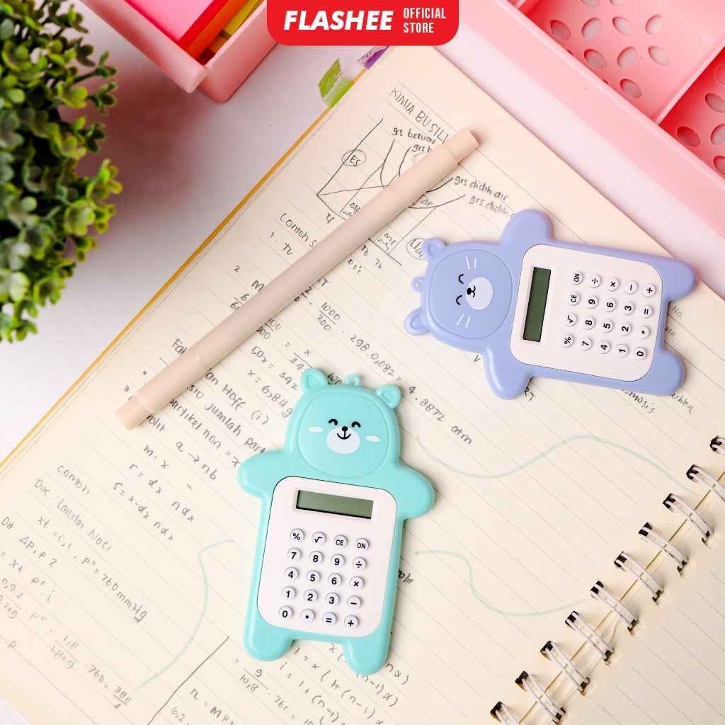 Flashee Calculator Mini Portable Motif Bear Biskuit Lucu Kalkulator Mini Portable 8 Digit Tombol Karet