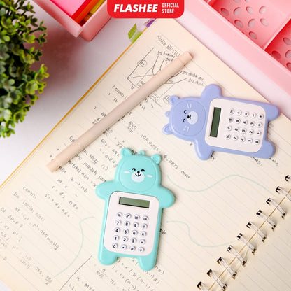 Flashee Calculator Mini Portable Motif Bear Biskuit Lucu Kalkulator Mini Portable 8 Digit Tombol Karet