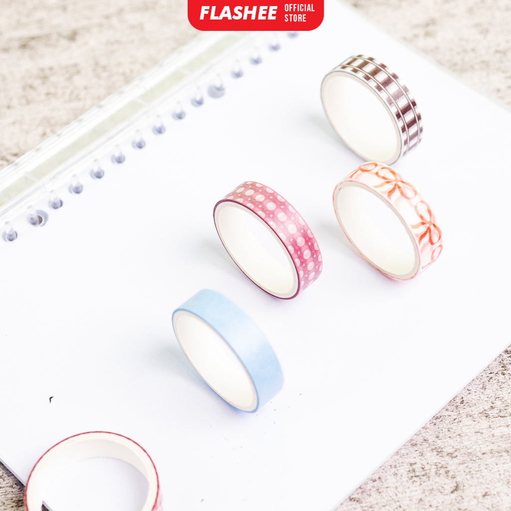 Flashee 5 Rolls Basic Decoration Washi Tape Decor Jurnal Dekor Masking Tape Scrapbook