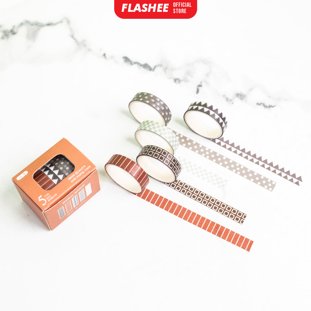 Flashee 5 Rolls Basic Decoration Washi Tape Decor Jurnal Dekor Masking Tape Scrapbook