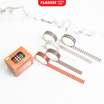 Flashee 5 Rolls Basic Decoration Washi Tape Decor Jurnal Dekor Masking Tape Scrapbook