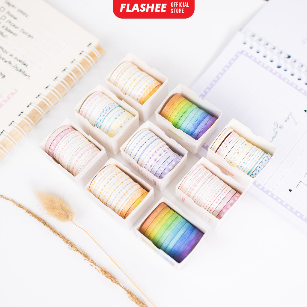 Flashee 10 Rolls Simple Abstrack Washi Tape Deco Masking Tape Selotip Jurnal DIY Scrapbook