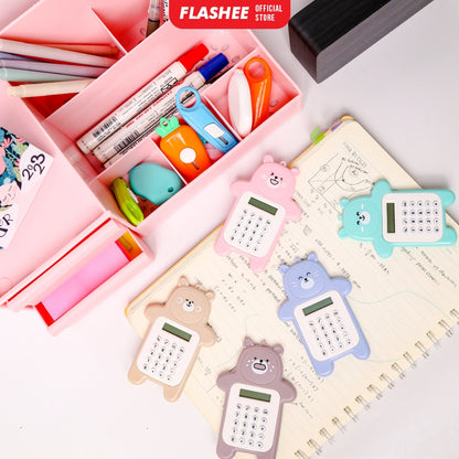 Flashee Calculator Mini Portable Motif Bear Biskuit Lucu Kalkulator Mini Portable 8 Digit Tombol Karet