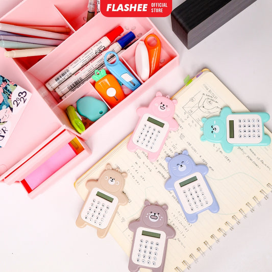 Flashee Calculator Mini Portable Motif Bear Biskuit Lucu Kalkulator Mini Portable 8 Digit Tombol Karet