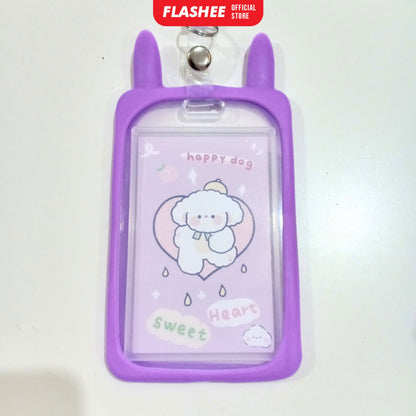 Flashee Name Tag Kawai Transparan ID Card Gantungan Kartu Motif Kelinci Lanyard Flashee Akses Kantor MRT Busway