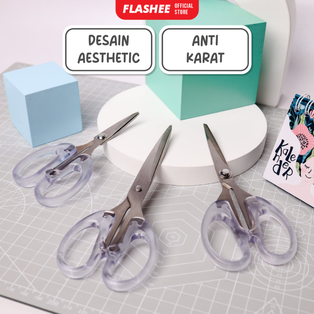 Flashee Gunting Transparan Aesthetic 3 Ukuran Gunting Dagang Tahan Karat Gunting Stainless Steel