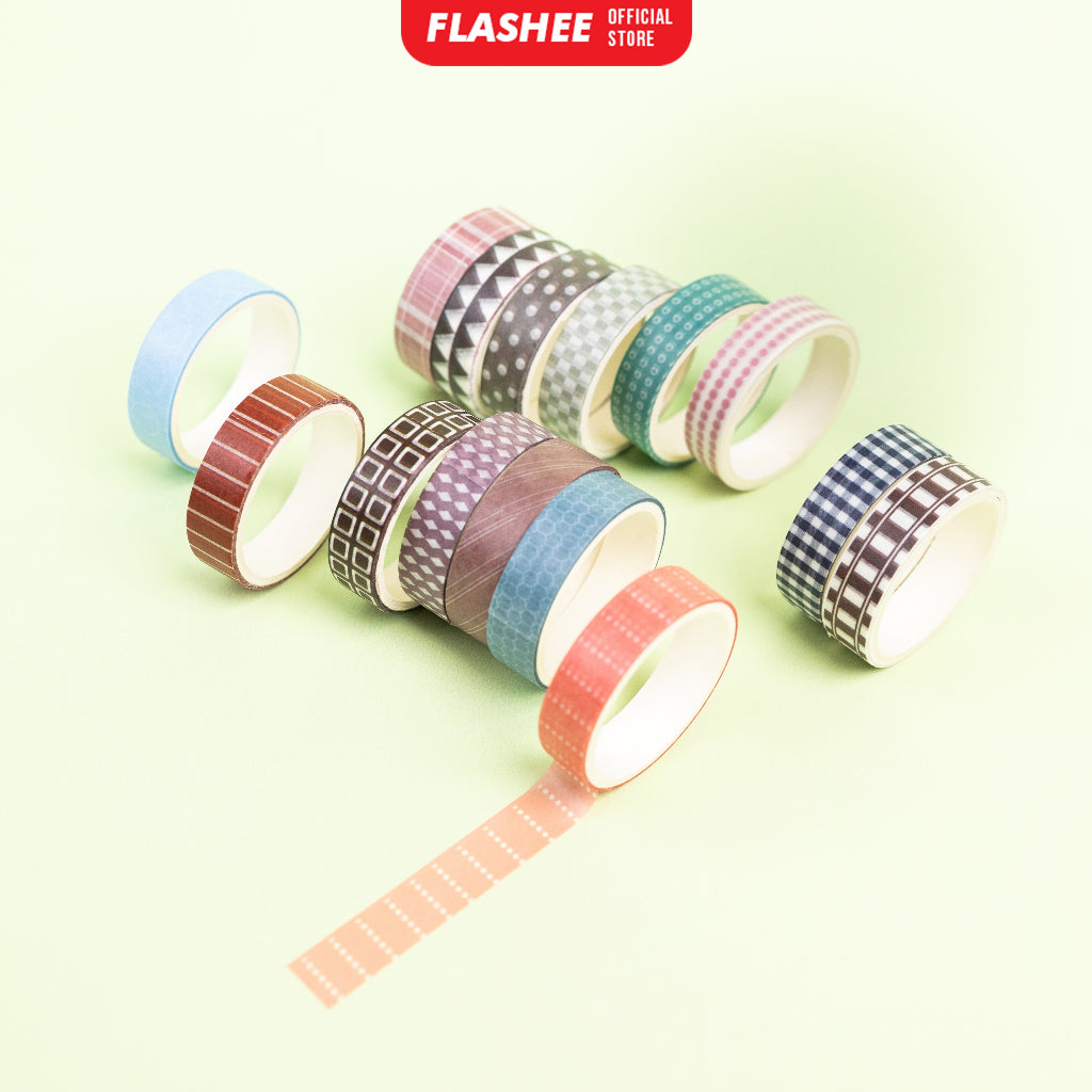 Flashee 5 Rolls Basic Decoration Washi Tape Decor Jurnal Dekor Masking Tape Scrapbook