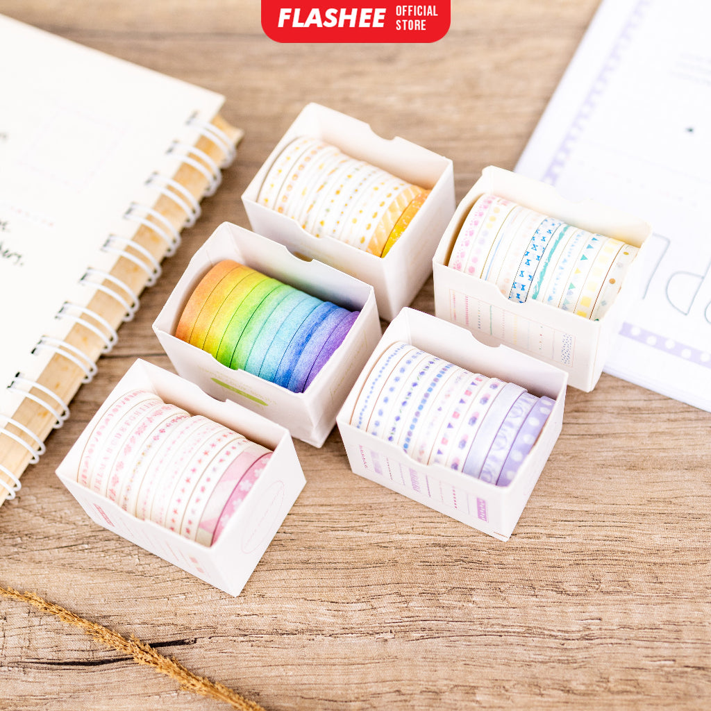 Flashee 10 Rolls Simple Abstrack Washi Tape Deco Masking Tape Selotip Jurnal DIY Scrapbook