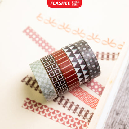 Flashee 5 Rolls Basic Decoration Washi Tape Decor Jurnal Dekor Masking Tape Scrapbook