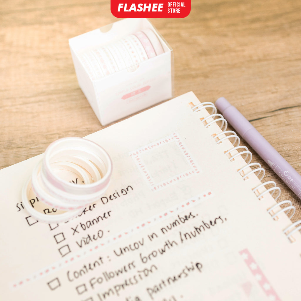 Flashee 10 Rolls Simple Abstrack Washi Tape Deco Masking Tape Selotip Jurnal DIY Scrapbook
