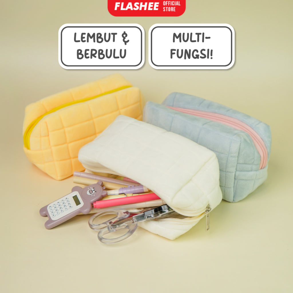 Flashee Kotak Pensil Aesthetic Korea Bulu Lucu Cloudy Pencil Bag Large Tempat Pensil Sekolah Flashee Muji Style Muat Banyak Kapasitas Besar Multifungsi
