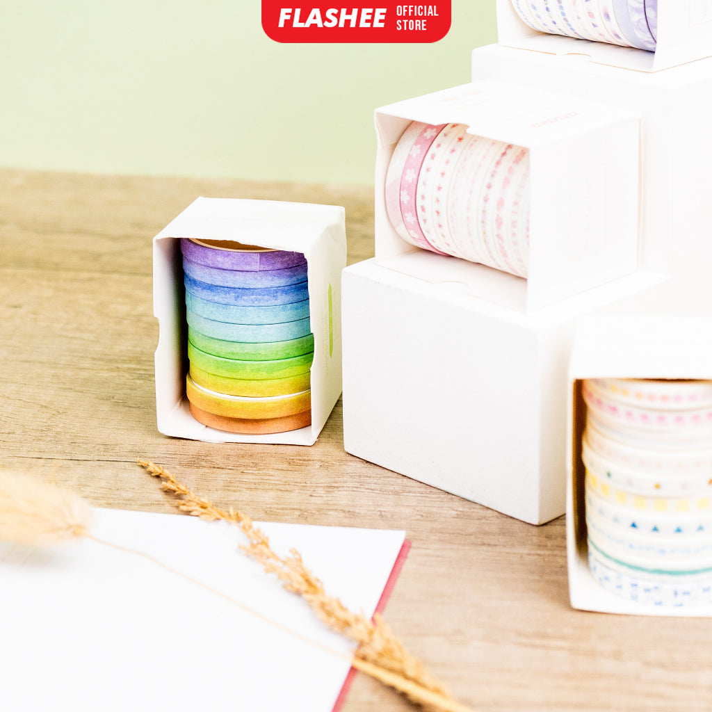 Flashee 10 Rolls Simple Abstrack Washi Tape Deco Masking Tape Selotip Jurnal DIY Scrapbook