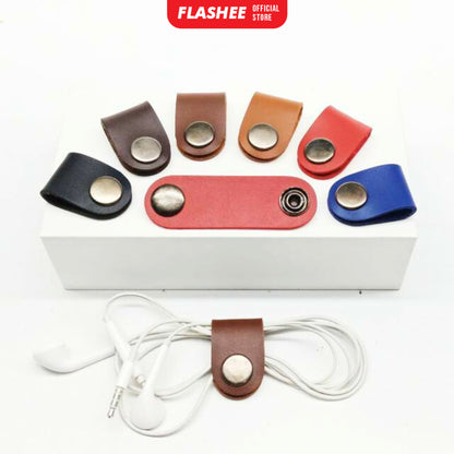 Flashee Klip Kabel Kulit Asli Leather Cable Clip Leather Cable Organizer Berkualitas Termurah