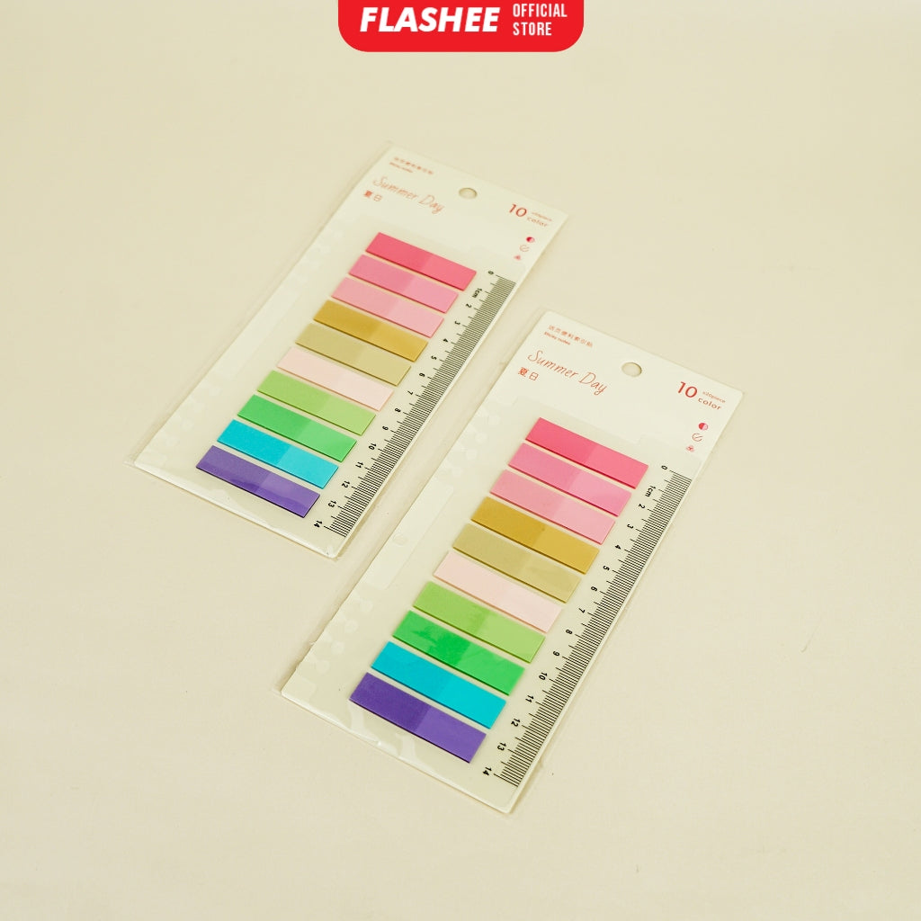 Flashee Memo Stick Notes Fancy Pastel Penanda Pembatas 200 Sheets 10 Warna Ada Penggaris