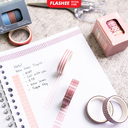 Flashee 5 Rolls Basic Decoration Washi Tape Decor Jurnal Dekor Masking Tape Scrapbook