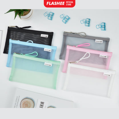Flashee Tempat Pensil Aesthetic Flashee Kotak Pensil Jaring Pouch Transparant Tas Pouch Aesthetic