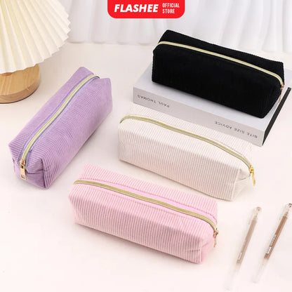 Flashee Tempat Pensil Anak Kotak Pensil Sleting Corduroy Pouch Makeup Aesthetic