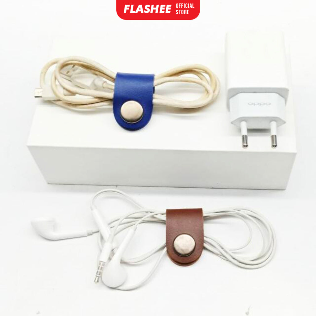 Flashee Klip Kabel Kulit Asli Leather Cable Clip Leather Cable Organizer Berkualitas Termurah