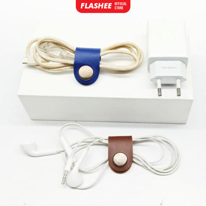 Flashee Klip Kabel Kulit Asli Leather Cable Clip Leather Cable Organizer Berkualitas Termurah