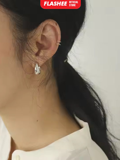 Flashee Anting Ring Wanita Tammara Titanium Gold Silver Simplicity Fashion Korean Anting Stud Earing